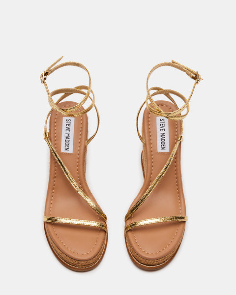 SOMMER Gold Strappy Wedge Sandal | Women's Sandals – Steve Madden