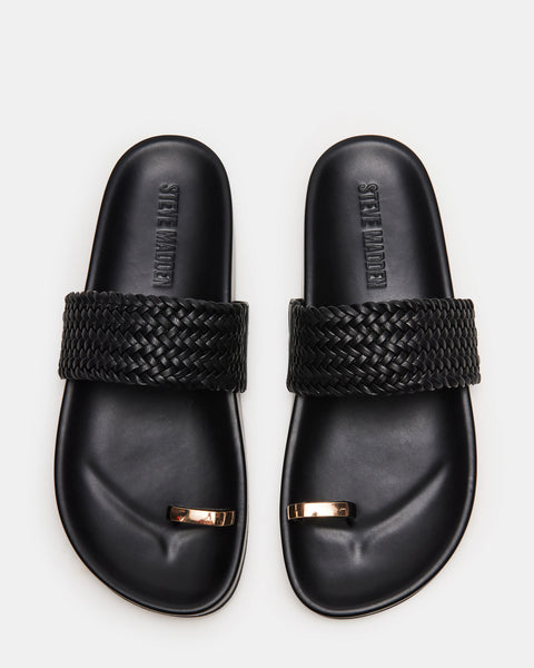 SOMONA Black Leather Braided Thong Sandal | Women's Sandals – Steve Madden