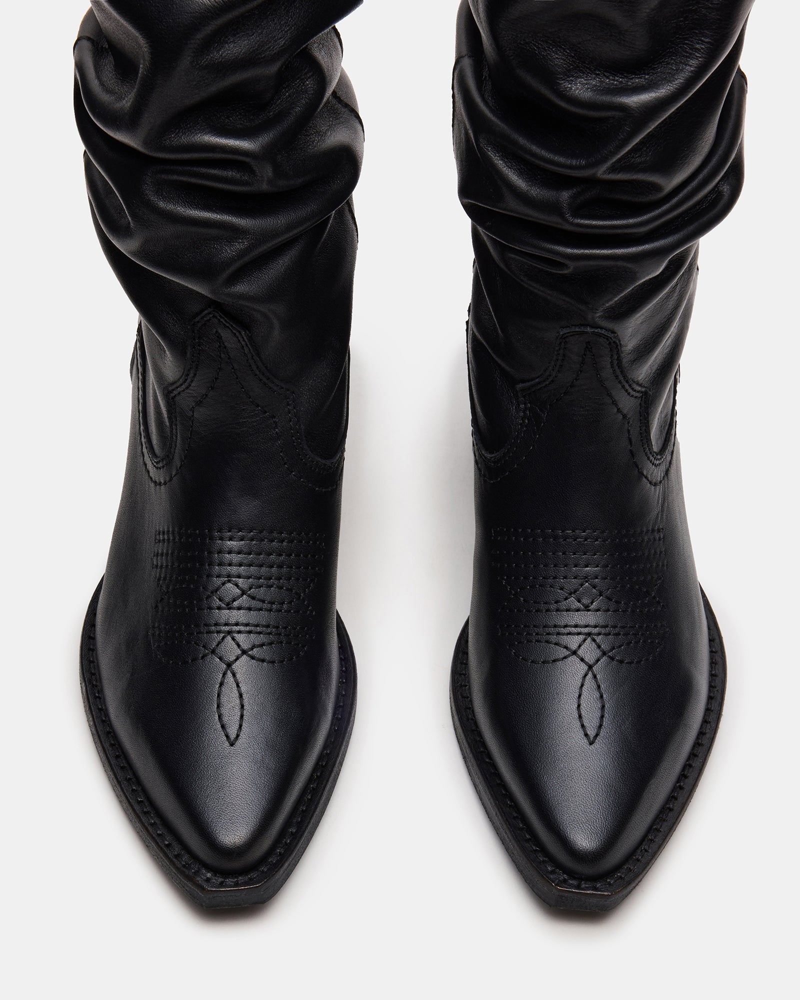 STAGE Black Leather Pointed-Toe Scrunched Western Women's Boot