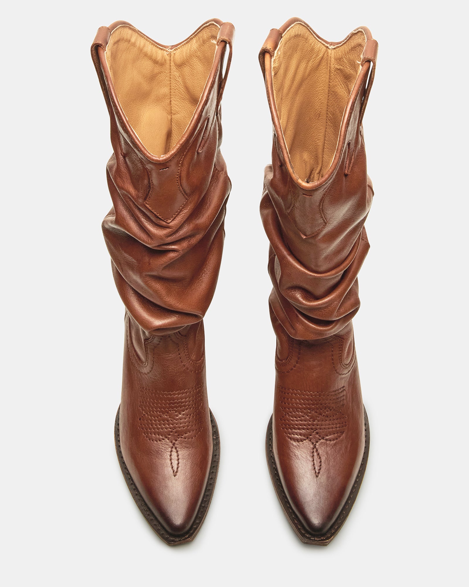 STAGE Cognac Leather Pointed-Toe Scrunched Western Women display picture 3