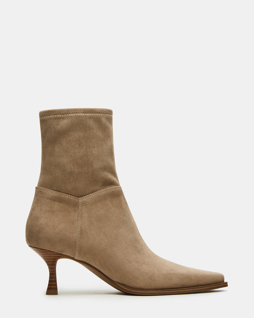 STASIA Taupe Suede Kitten Heel Ankle Bootie | Women's Booties – Steve Madden