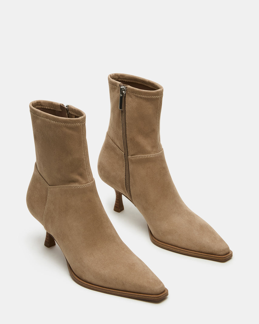STASIA Taupe Suede Kitten Heel Ankle Bootie | Women's Booties – Steve Madden