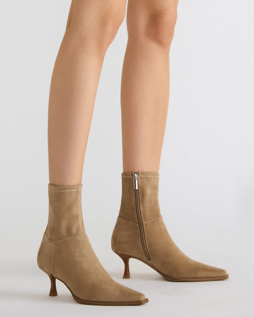 STASIA Taupe Suede Kitten Heel Ankle Bootie | Women's Booties – Steve Madden