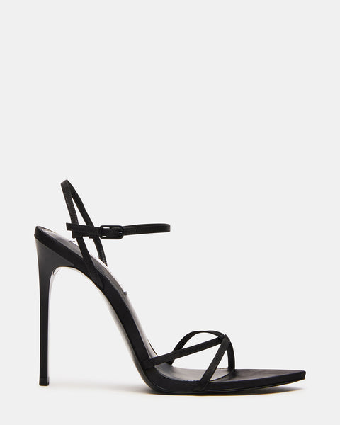 STELLINA Black Satin Dainty Strappy Pointed Toe Heel | Women's Heels ...