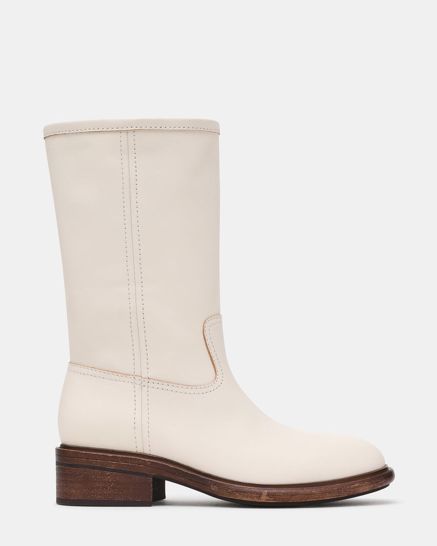 STRAY White Leather Round-Toe Women's Boot | Steve Madden