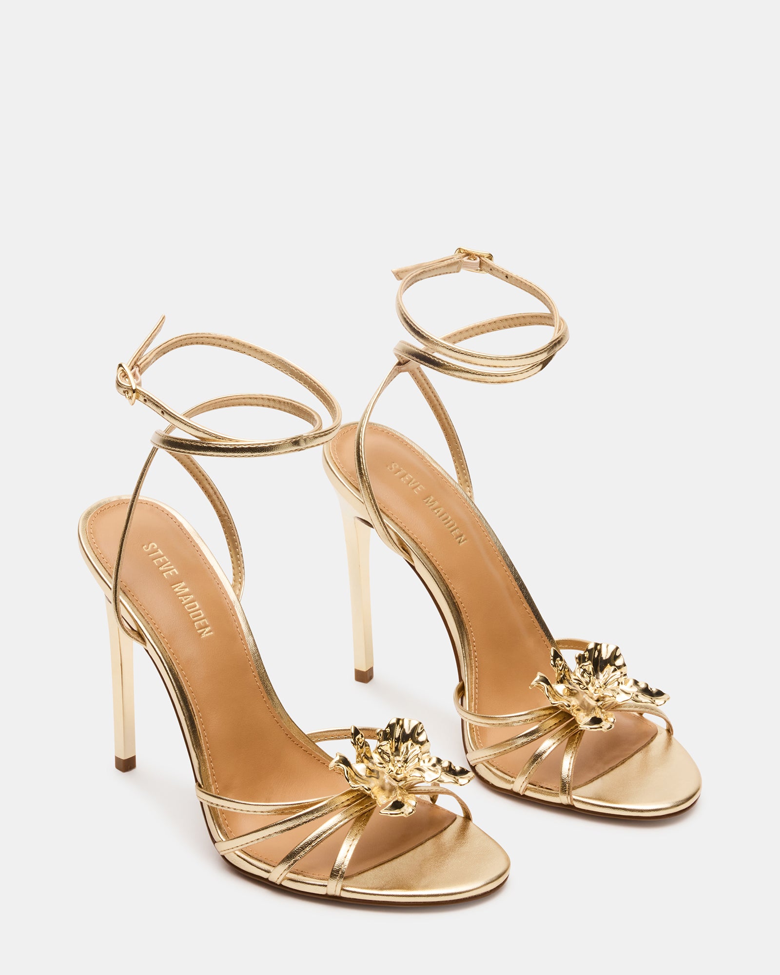 SWIRL Gold Strappy Stiletto Flower Women's Heel Steve Madden SWIRL Gold Strappy Stiletto Flower Women's Heel Steve Madden