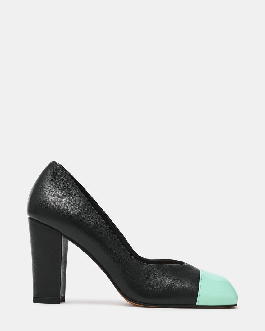 TADAN Black/Green Cap Toe Pump Women's Block Heel | Steve Madden
