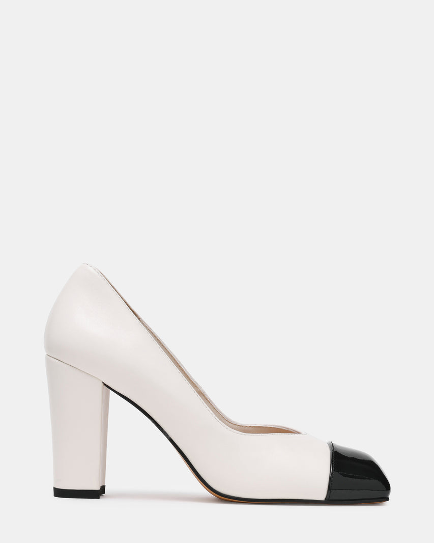 TADAN Black/White Cap Toe Pump Women's Block Heel | Steve Madden
