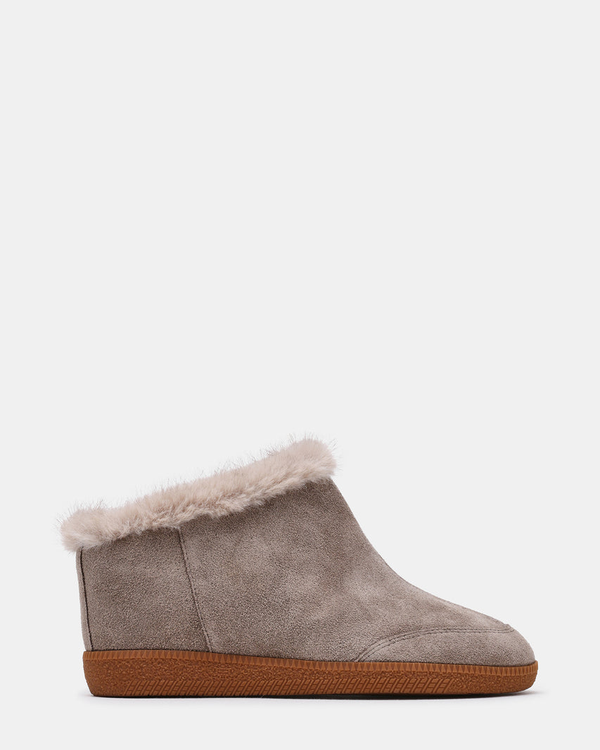 TAKI Taupe Suede Faux Fur Wedge Women's Bootie | Steve Madden