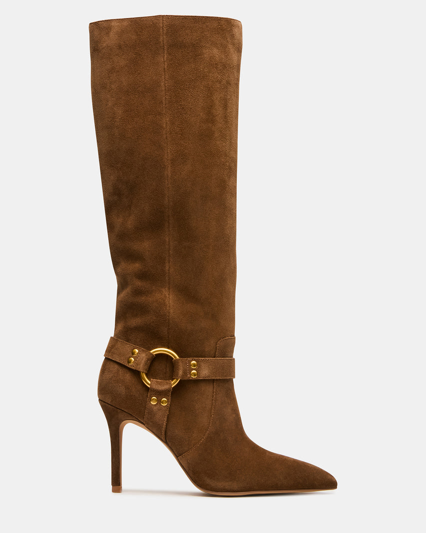TALIS Chestnut Suede Pointed-Toe Knee-High Stiletto Women's Boot | Steve Madden