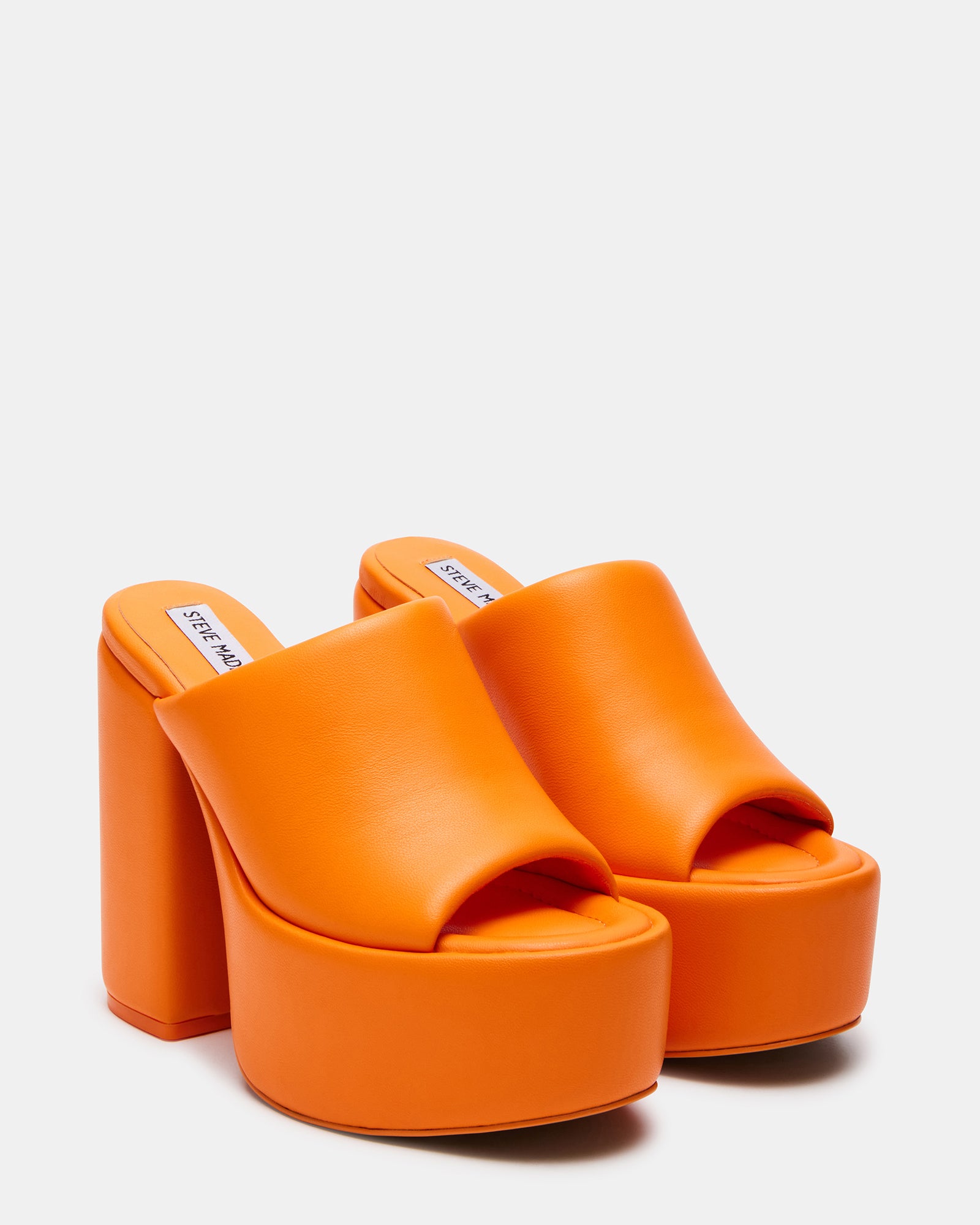 TAMALE Orange Leather Platform Block Heel Mule| Women's Heels – Steve ...