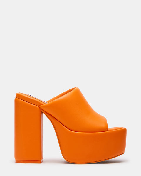 TAMALE Orange Leather Platform Block Heel Mule| Women's Heels – Steve ...