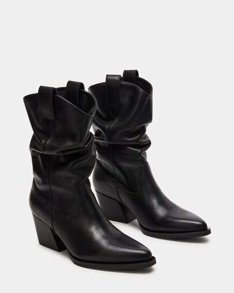 TAOS Black Leather Scrunched Cowboy Boot | Women's Booties – Steve Madden