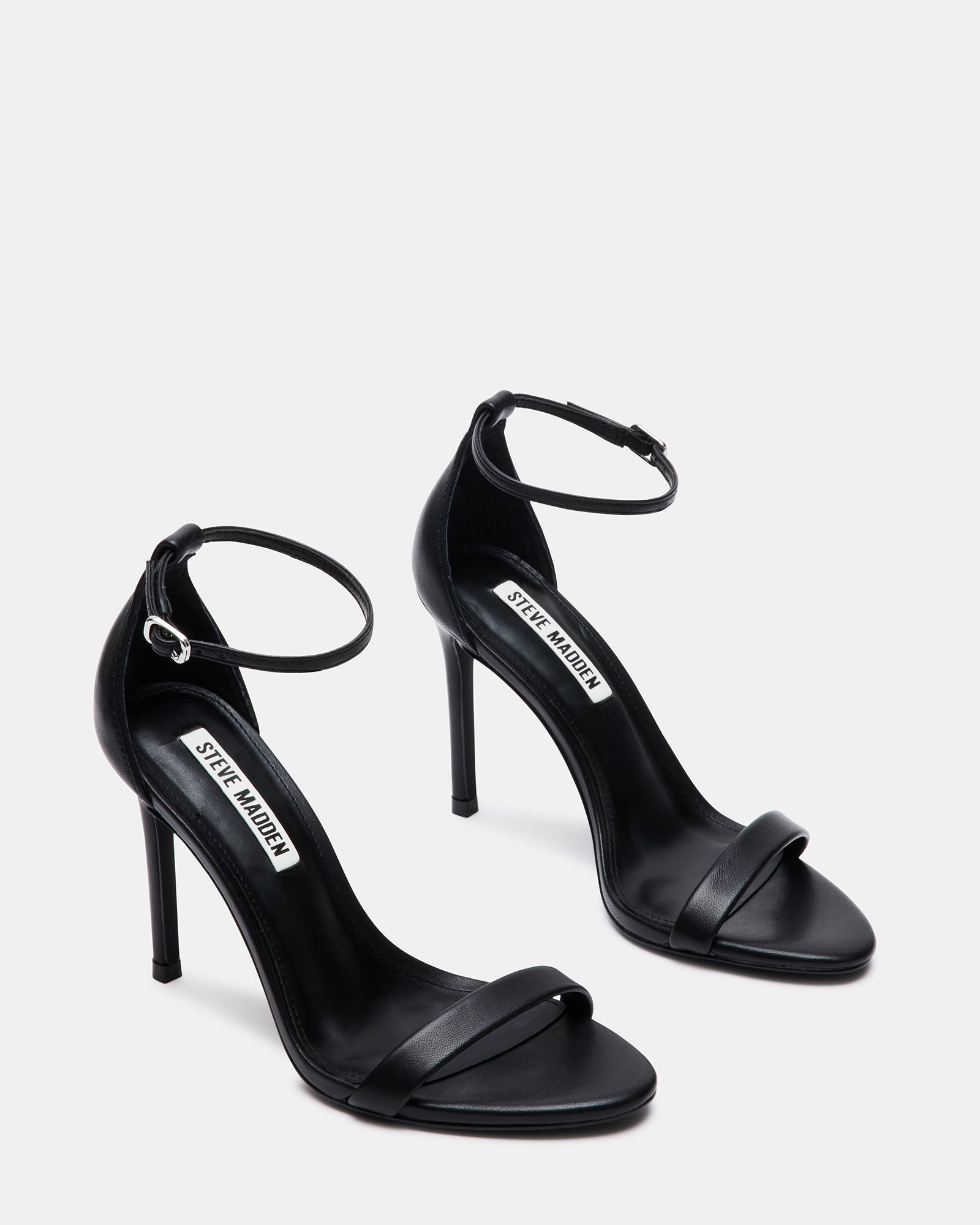 TECY Black Leather Ankle Strap Heel | Women's Heels – Steve Madden