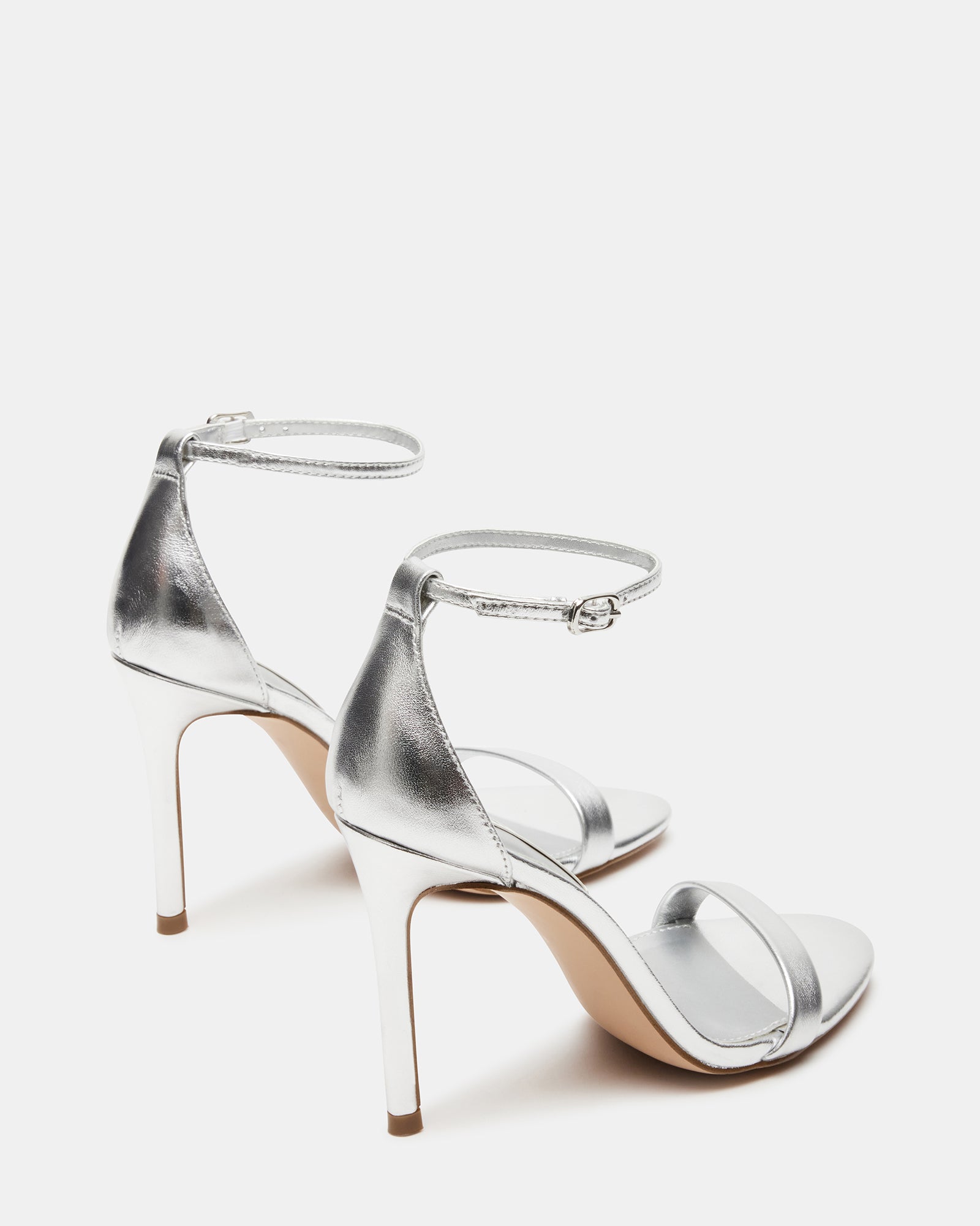 TECY Silver Leather Ankle Strap Heel | Women's Heels – Steve Madden