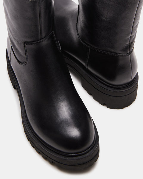 TEDRA Black Leather Lug Sole Ankle Bootie | Women's Booties – Steve Madden