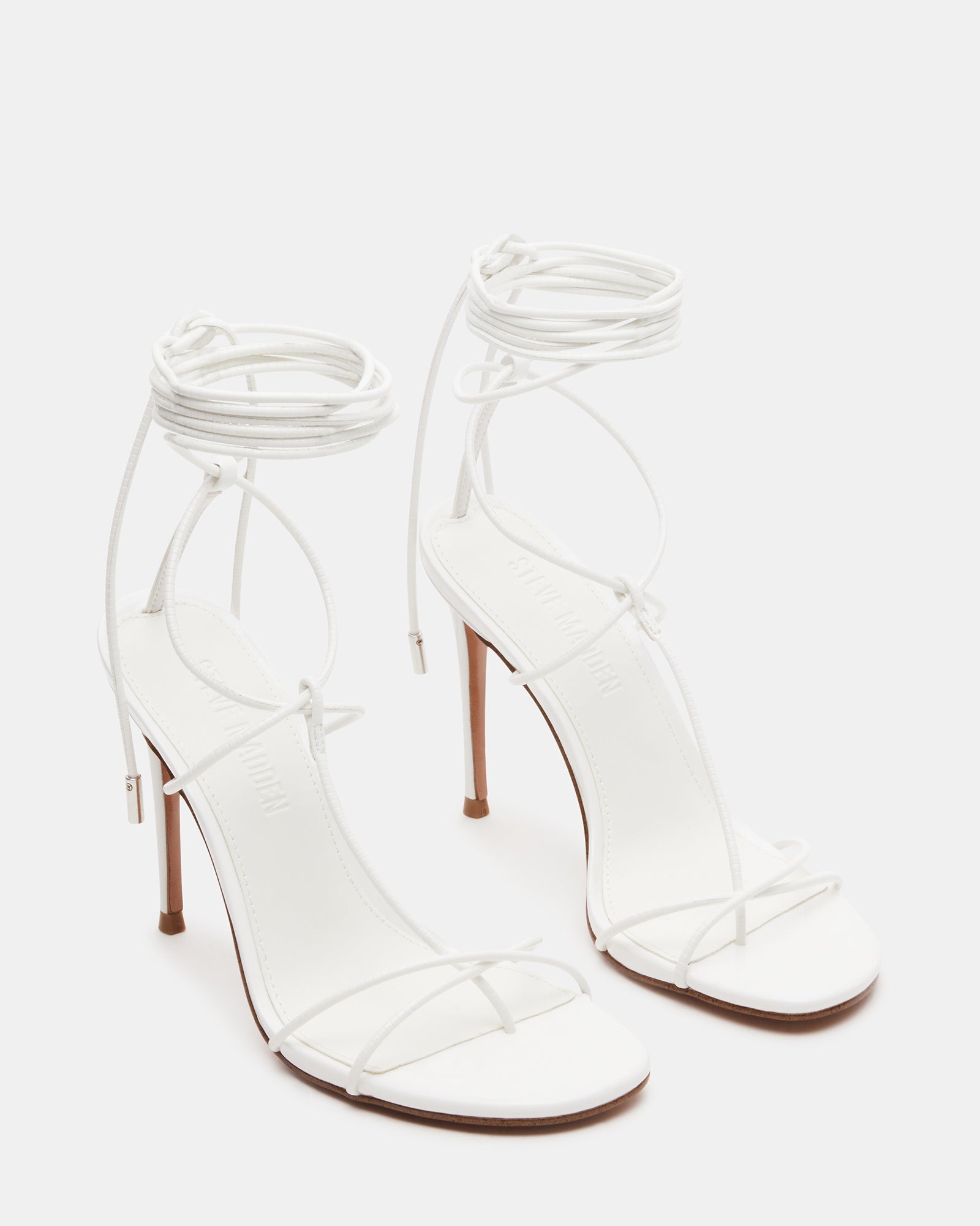 TEMPTATION White Strappy Lace-Up Stiletto Heel | Women’s Heels