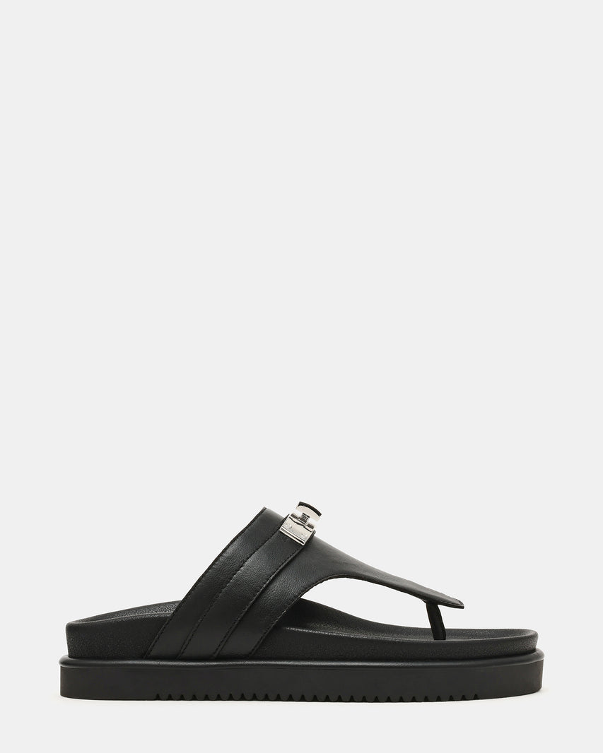 TIBBY Black Leather Thong Footbed Platform Women's Sandal | Steve Madden