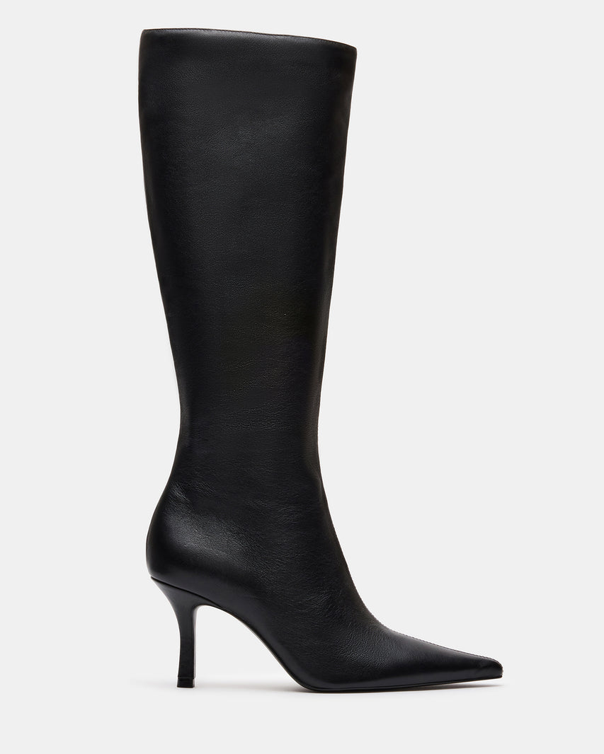 TINSLEY Black Leather Pointed-Toe Knee-High Women's Boot | Steve Madden