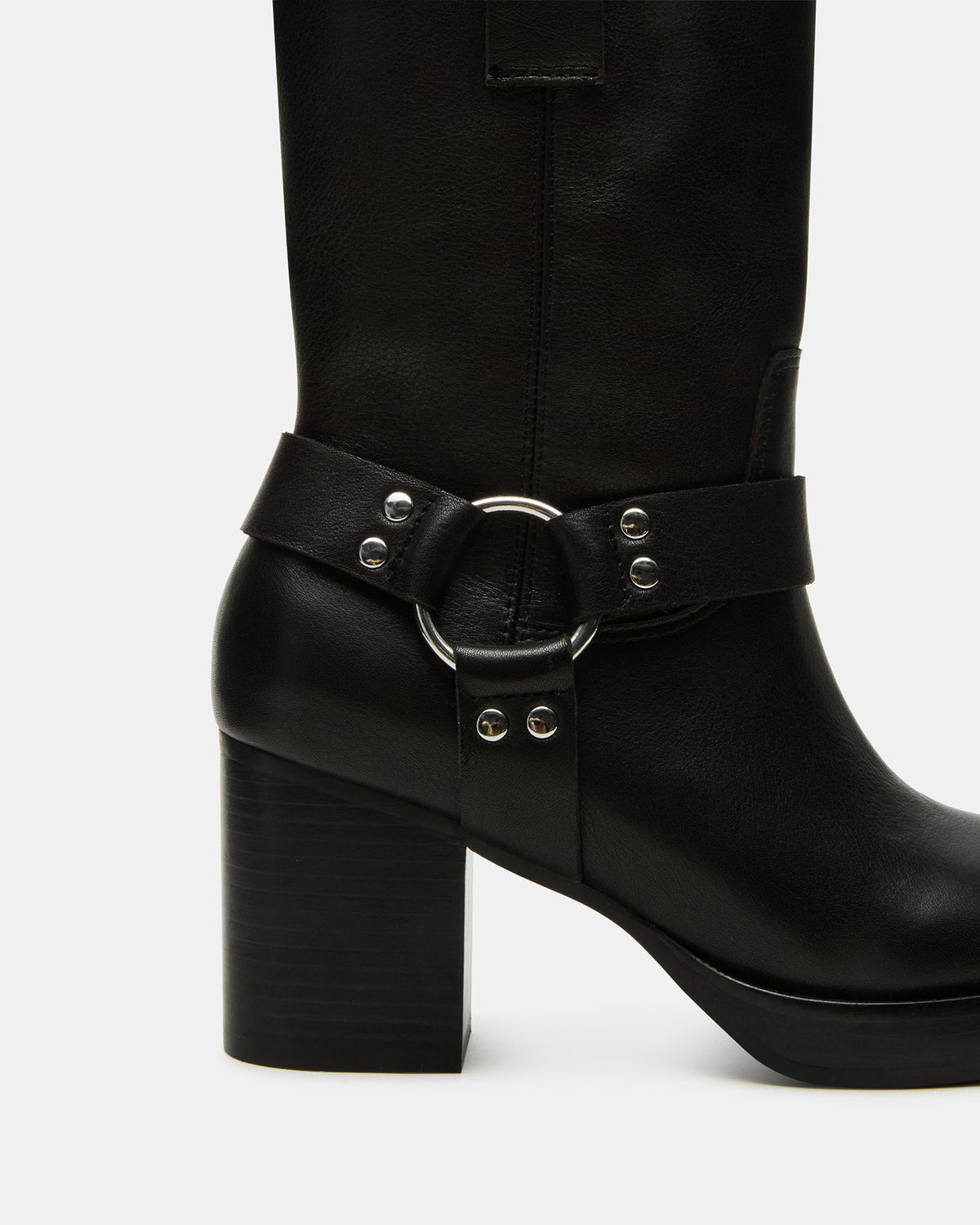 Topher Dim TOPHER Black Leather Moto Heeled Ankle Boot | Women's Booties – Steve ...