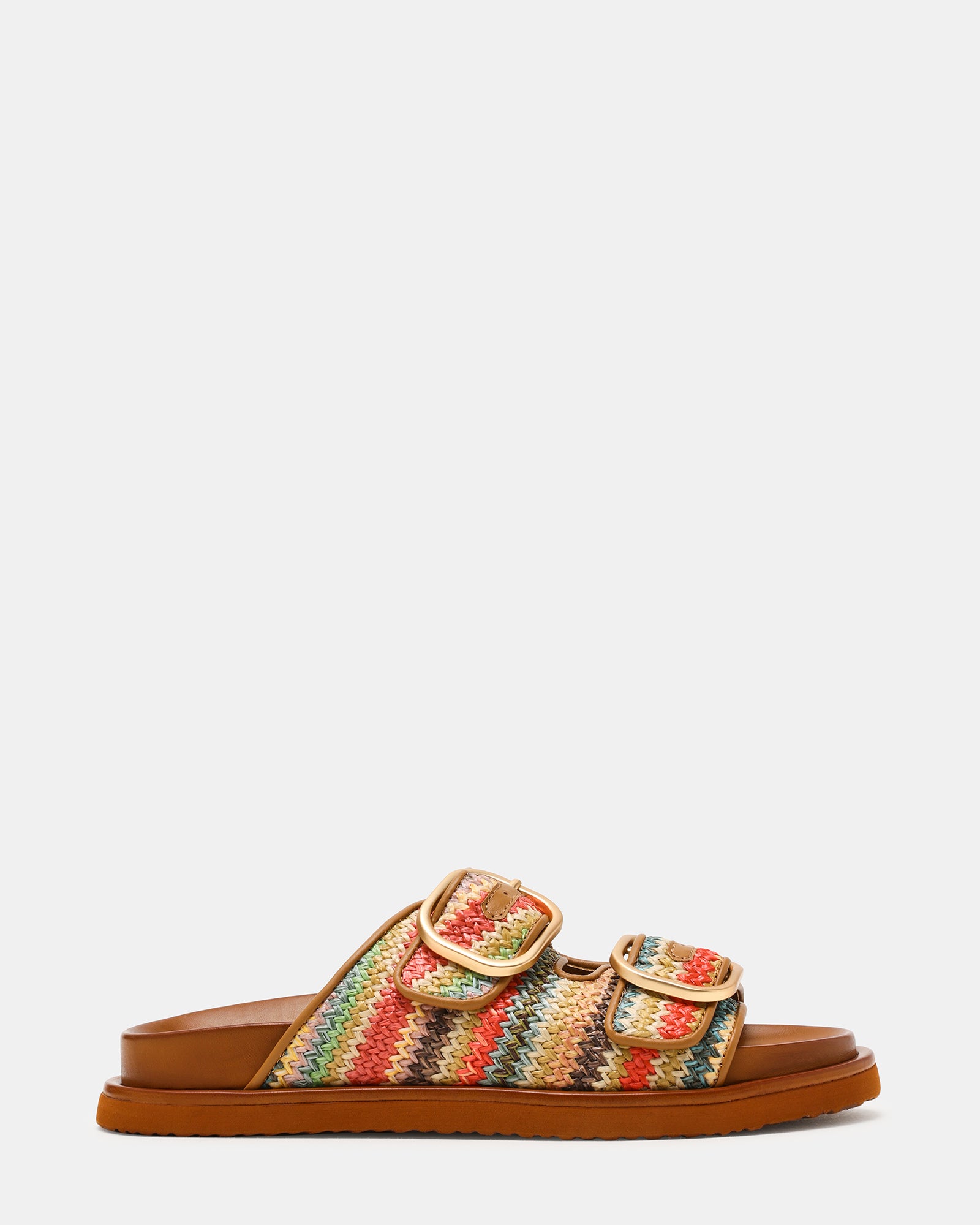 TOURIST Multi Raffia Footbed Slide Women's Sandal | Steve Madden