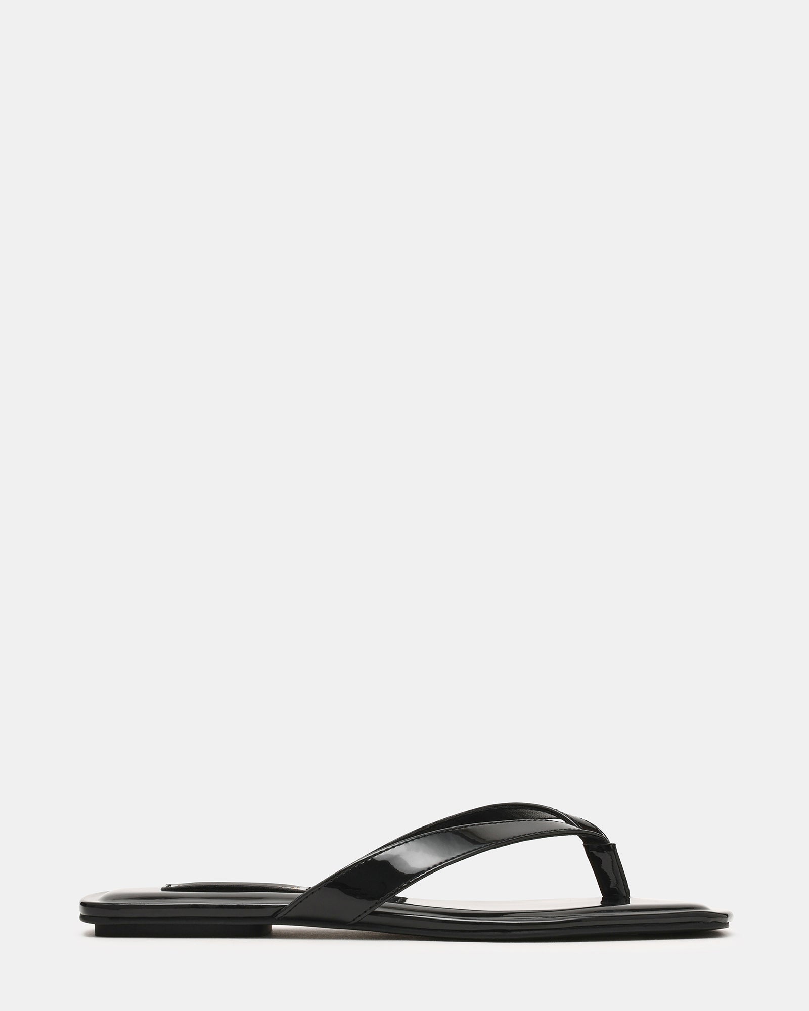 TRELLA Black Patent Square-Toe Thong Women's Sandal | Steve Madden
