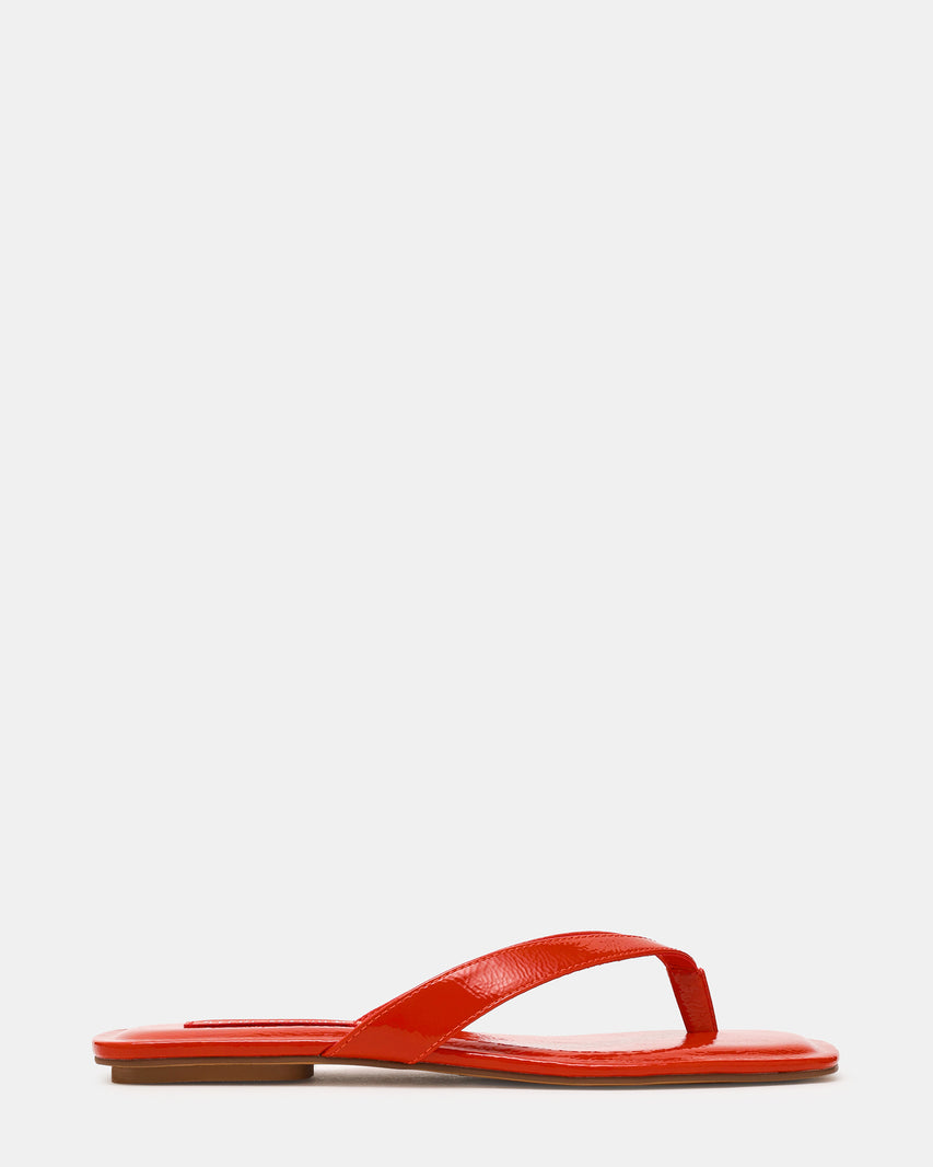 TRELLA Red Orange Patent Square-Toe Thong Women's Sandal | Steve Madden