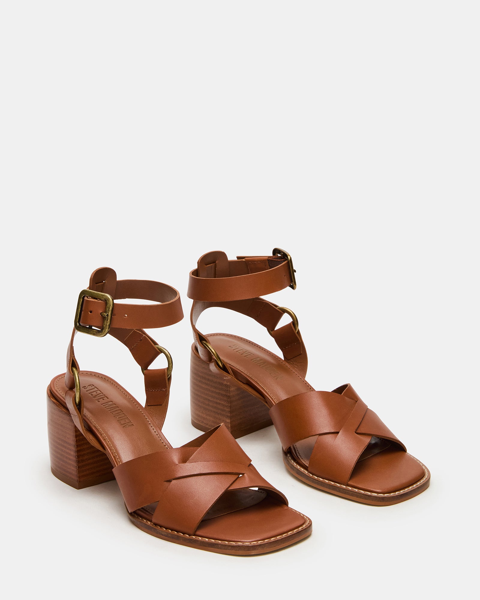 TRURO Tan Leather Strappy Wood Bottom Square-Toe Women's TRURO Tan Leather Strappy Wood Bottom Square-Toe Women's