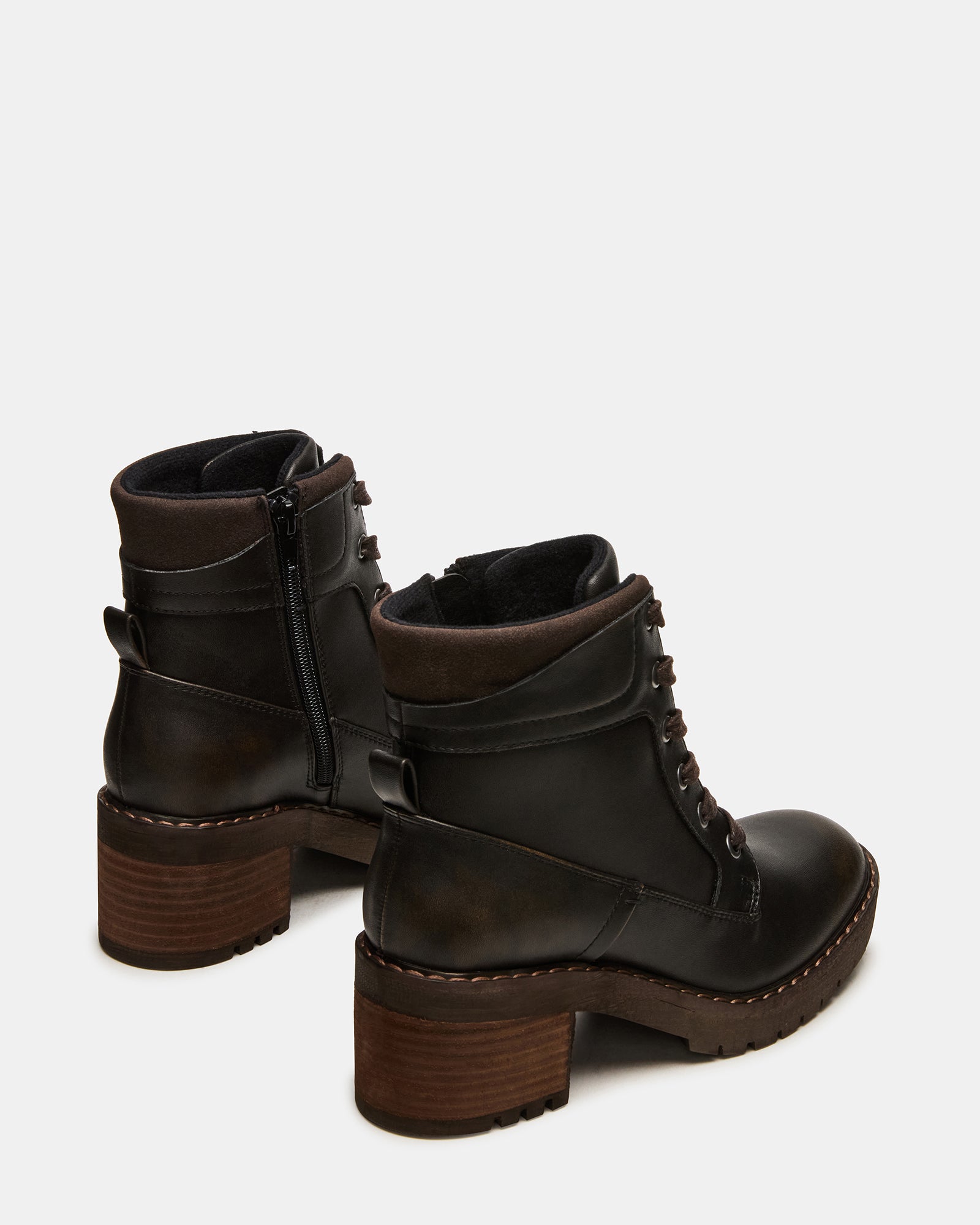 TUFF Dark Brown Lace-Up Block Heel Women's Ankle Boot – Steve Madden