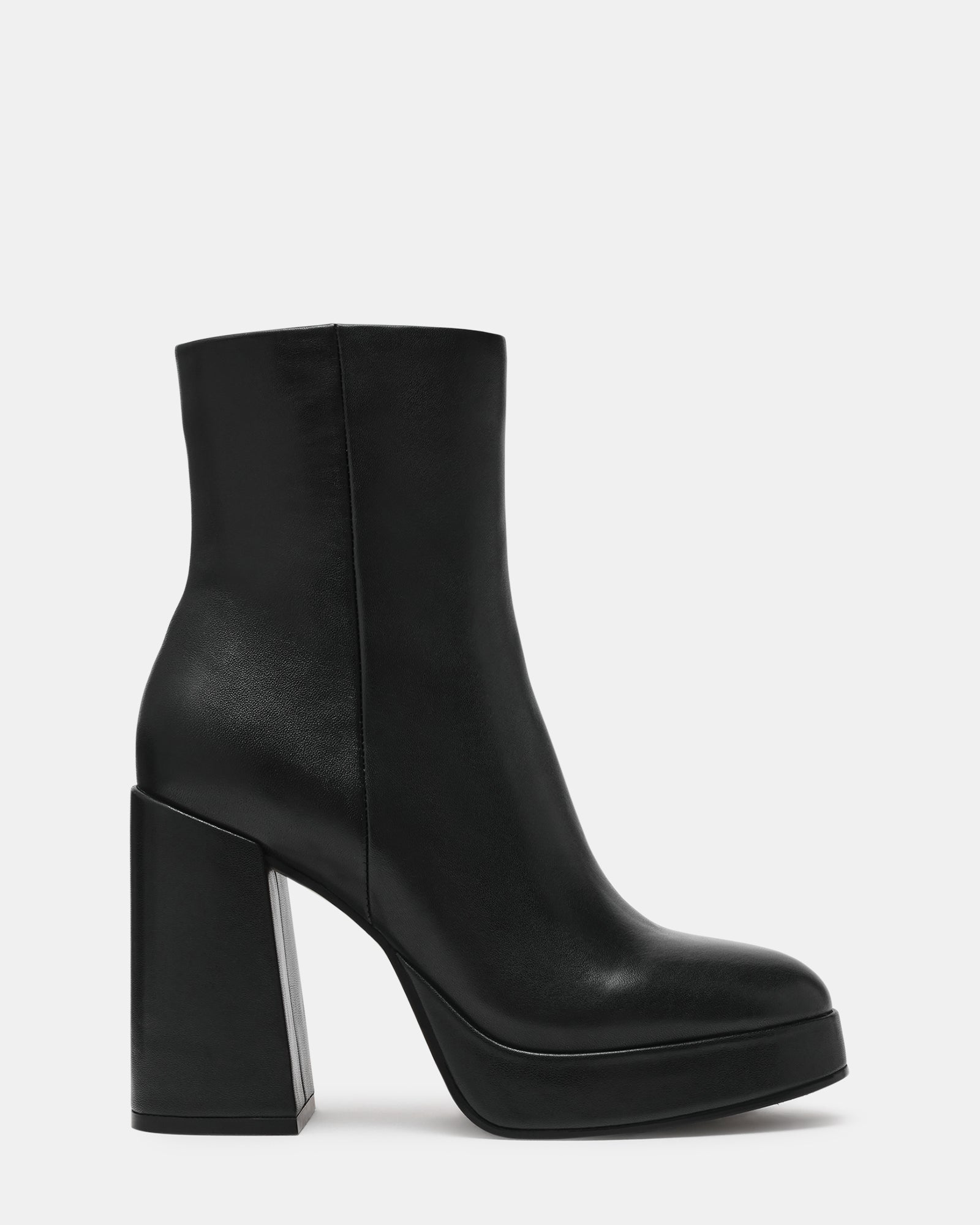 TYRA Black Leather Platform Block Heel Women's Ankle Boot