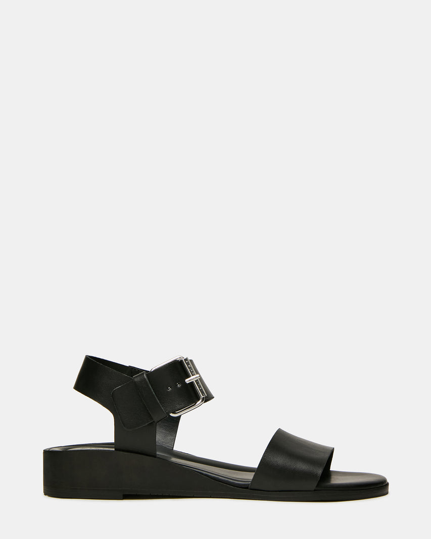 VAEDA Black Leather Wedge Women's Sandal | Steve Madden