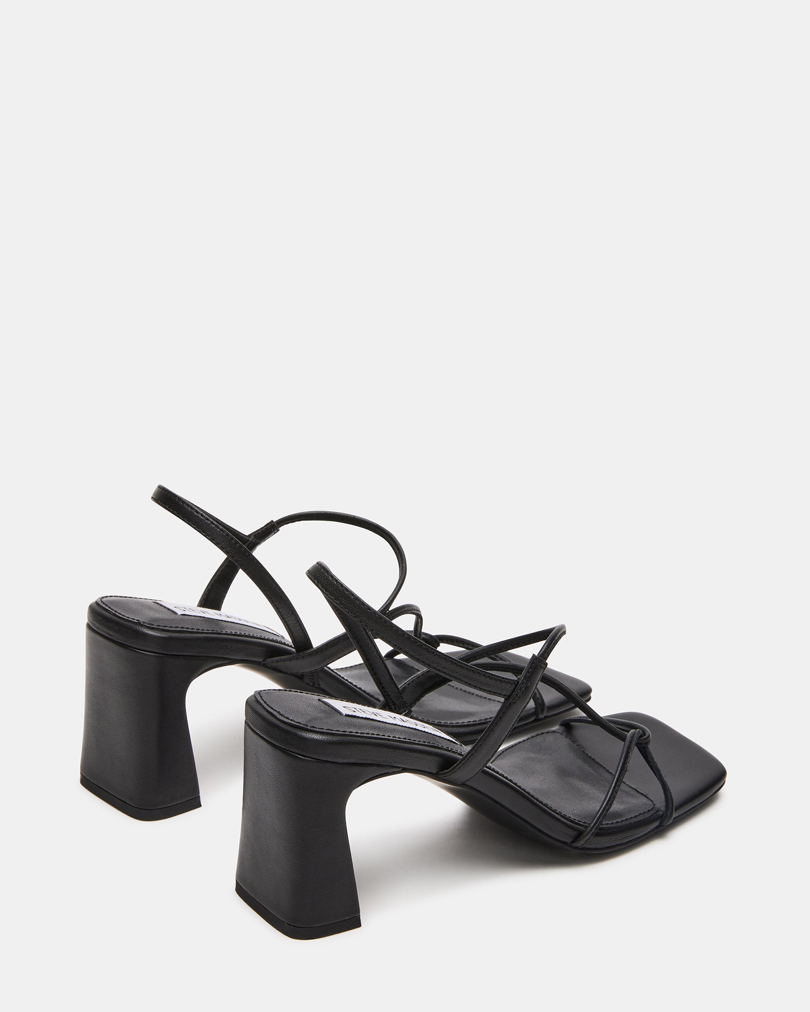 VALORA Black Leather Strappy Square Toe Heel Women's Heels Steve Madden