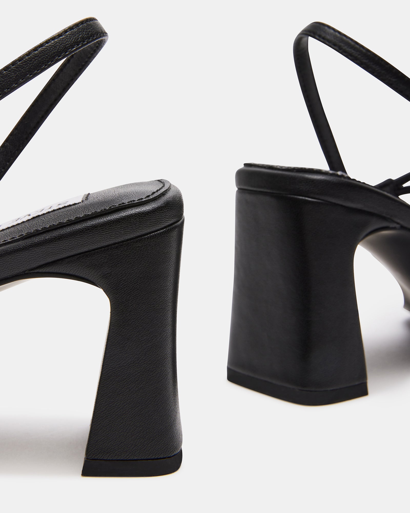 VALORA Black Leather Strappy Square Toe Heel Women's Heels Steve Madden