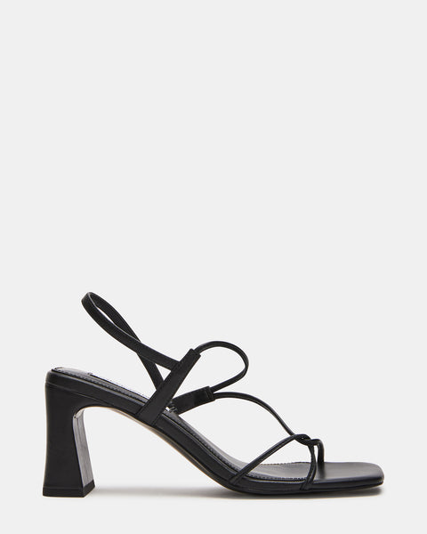 VALORA Black Leather Strappy Square Toe Heel | Women's Heels – Steve Madden
