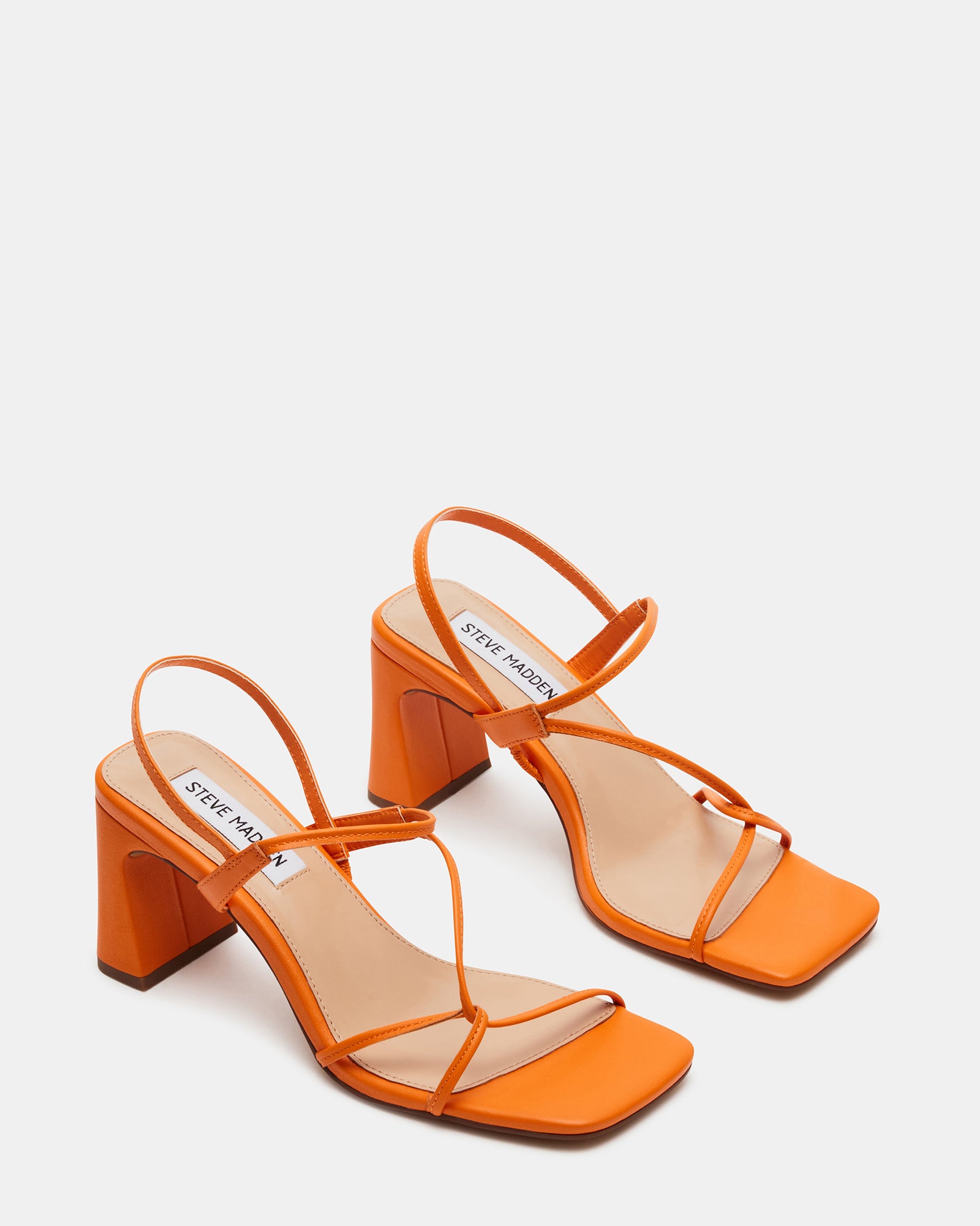 VALORA Orange Leather Strappy Square Toe Heel Women's Heels Steve