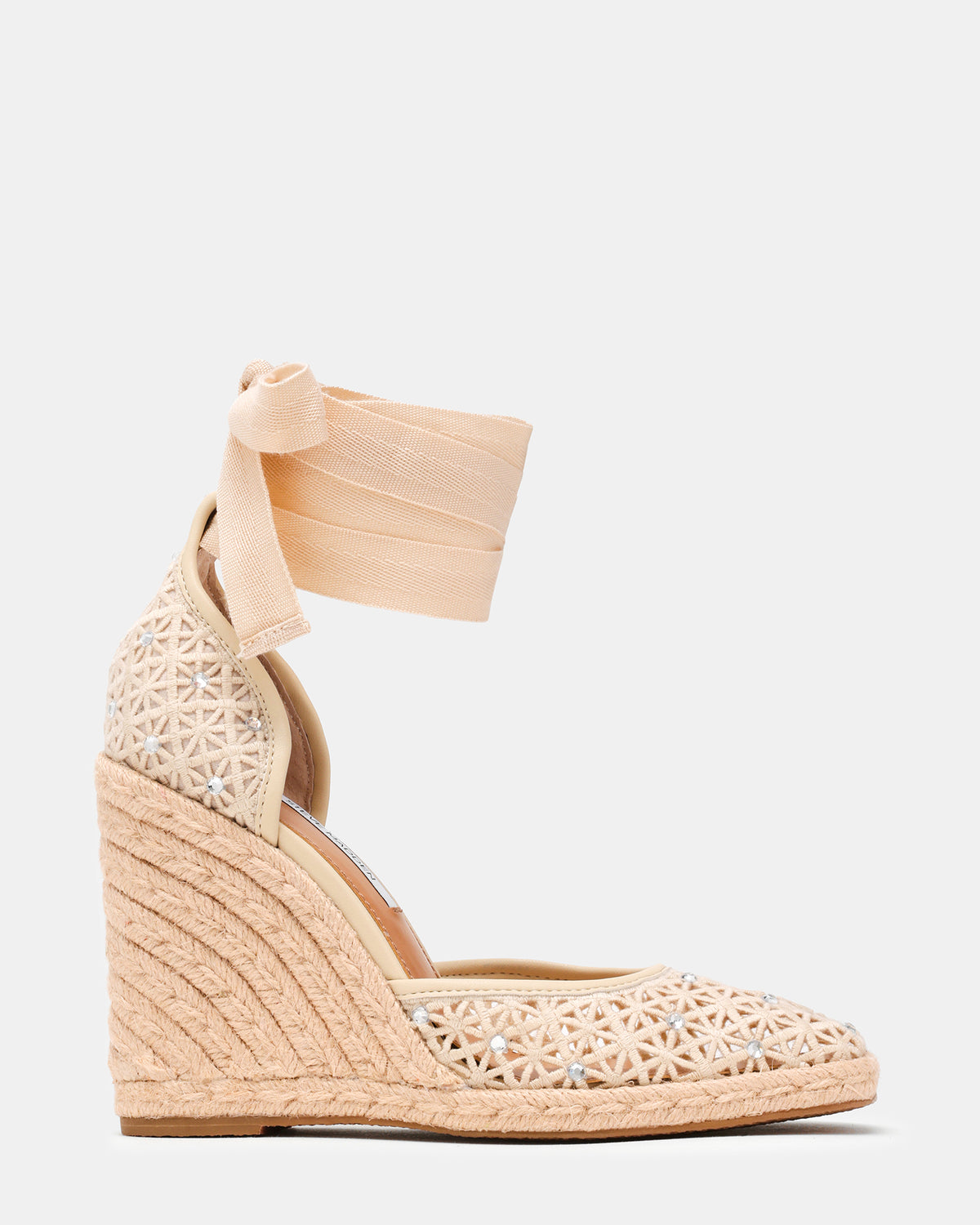 VARINA Woven Ivory Rhinestones Espadrille Wedge Leg-Tie Women's Sandal | Steve Madden