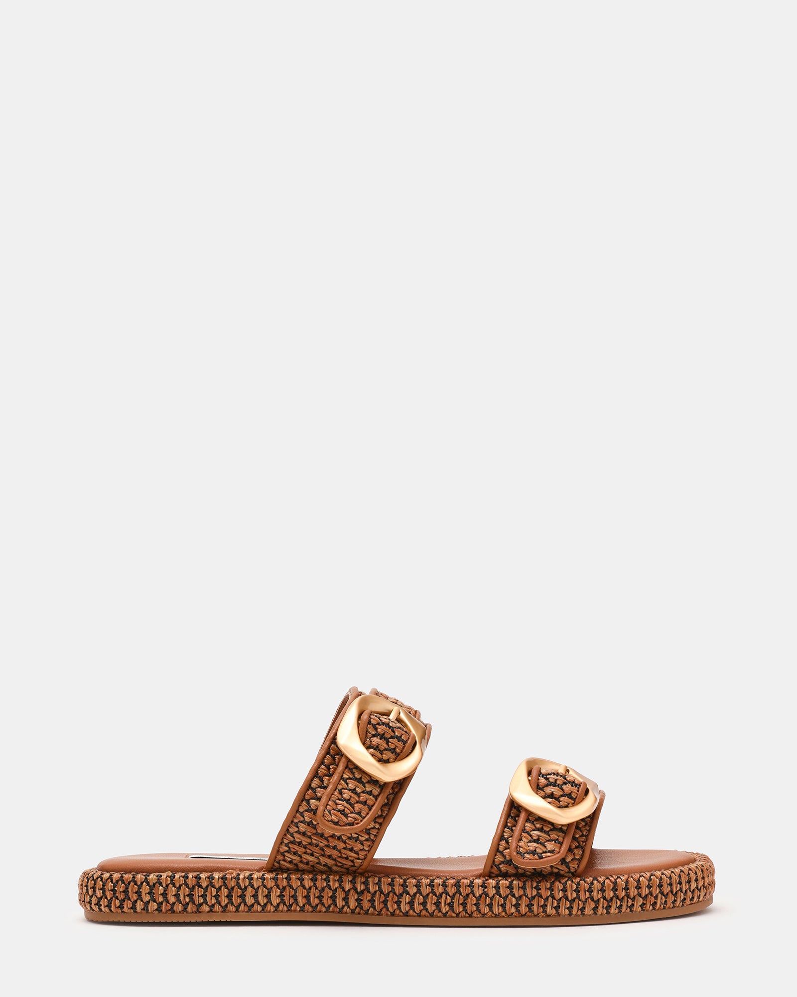 VEYA Brown Raffia Buckles Slide Flatform Mule Women's Sandal | Steve Madden