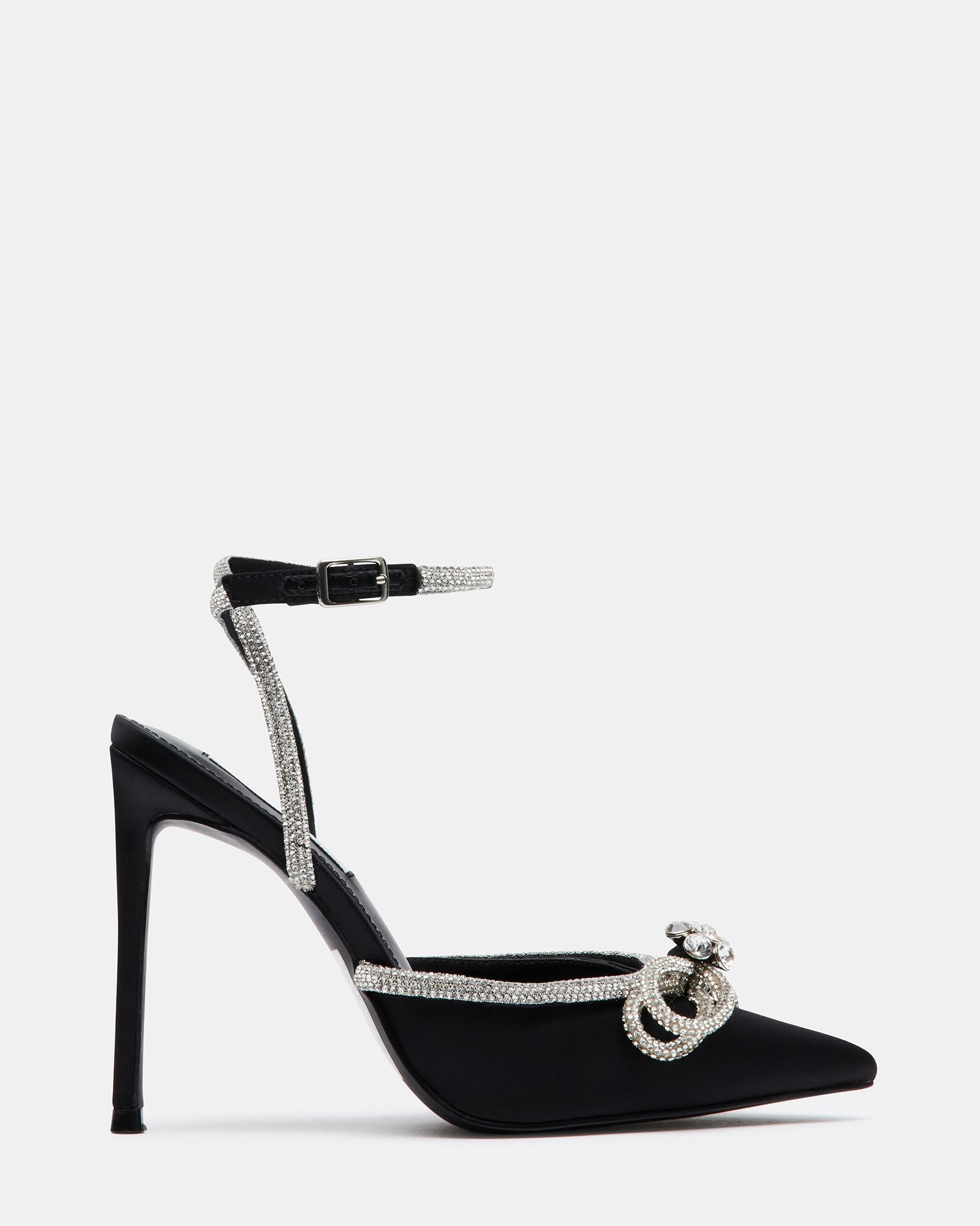 Tulle Bow Ankle Strap Pointed Toe High Heel Sandal - Black – FloralKini