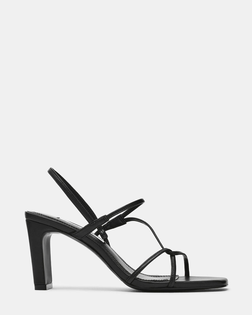 VINETIA Black Leather Strappy Square-Toe Women's Block Heel | Steve Madden
