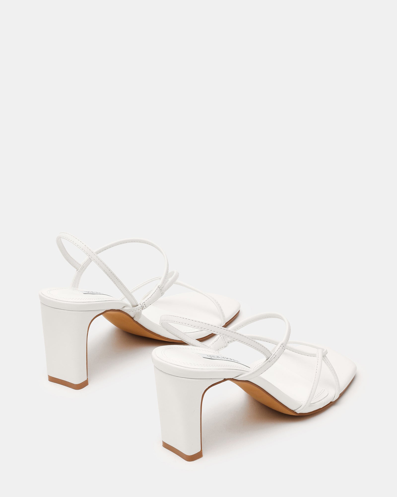 VINETIA White Leather Strappy Square-Toe Women's Block Heel