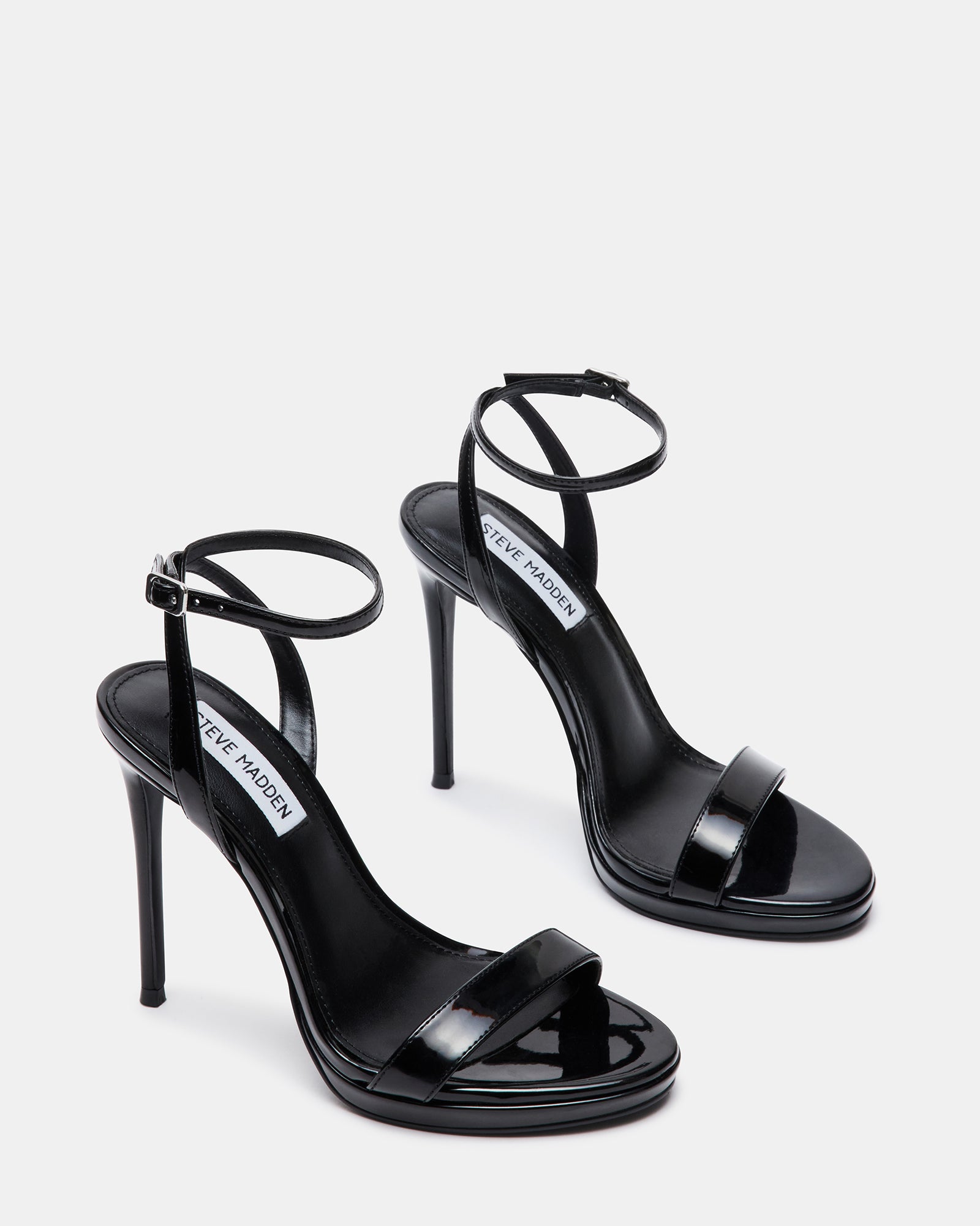WAFER Black Patent Strappy Heels | Women's Platform Sandals – Steve Madden