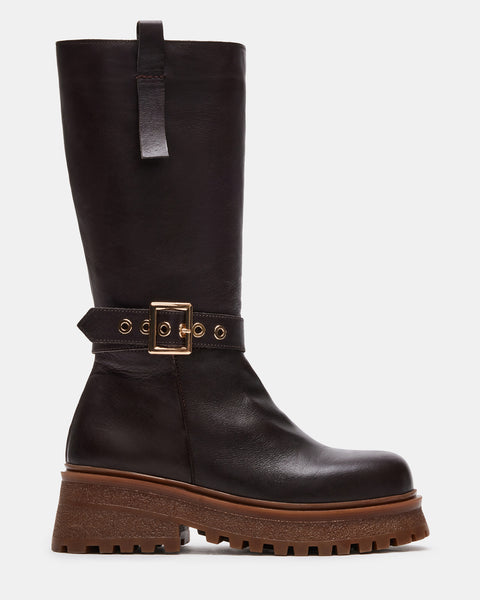 WILLOW Brown Leather Lug Sole Boot | Women's Boots – Steve Madden