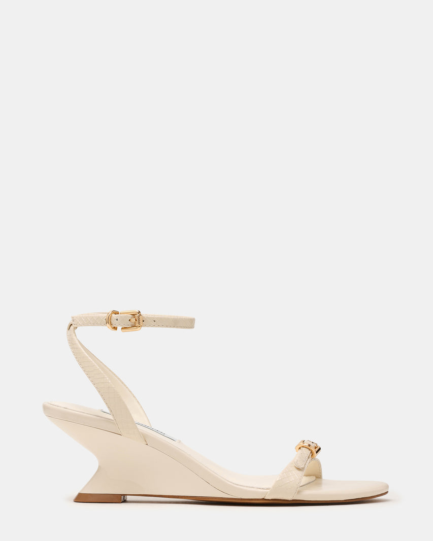 ZALOMA Bone Buckle-Detail Wedge Ankle Strap Women's Heel | Steve Madden