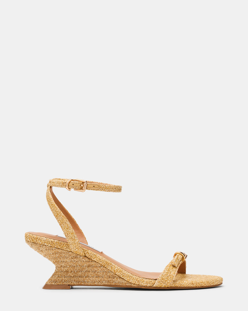 ZALOMA Raffia Buckle-Detail Wedge Ankle Strap Women's Heel | Steve Madden