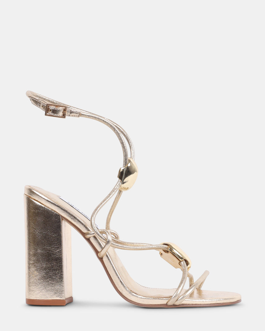 CATO Champagne Leather Strappy Ornament Women's Block Heel | Steve Madden