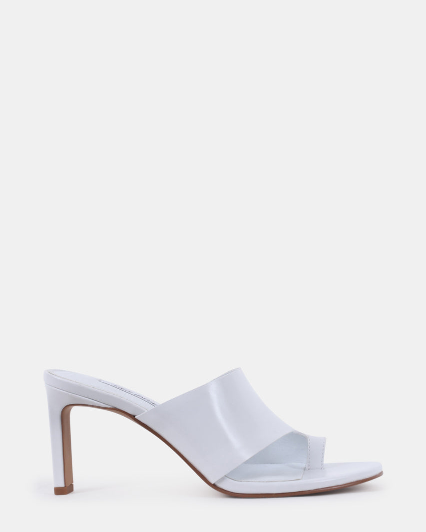 VALENTIN White Leather Toe-Strap Mule Women's Heel | Steve Madden