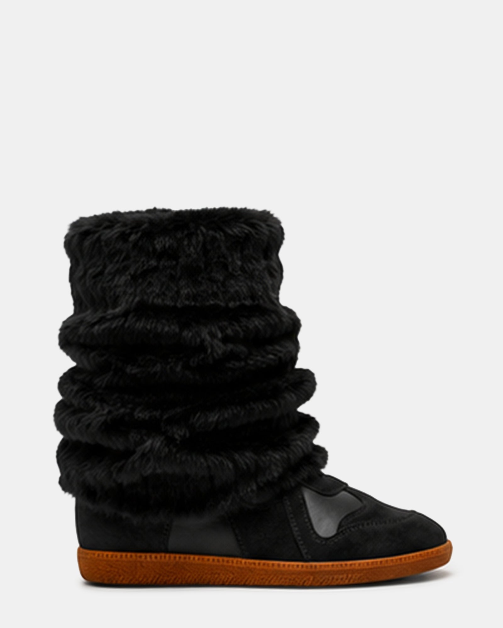 MAVIS Faux Fur Black Suede High-Top Velcro Women's Wedge Sneaker | Steve Madden