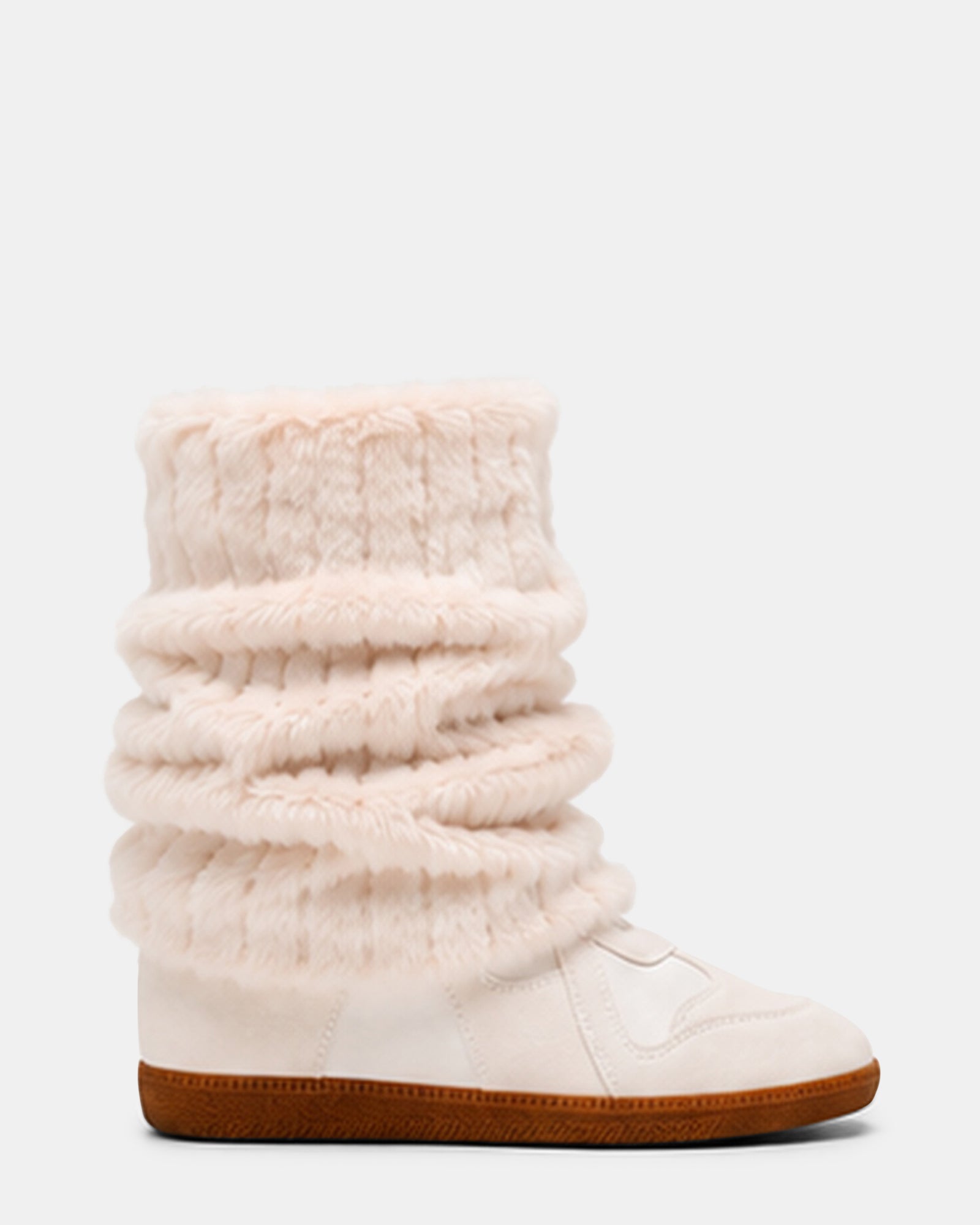 MAVIS Faux Fur White Suede High-Top Velcro Women's Wedge Sneaker | Steve Madden