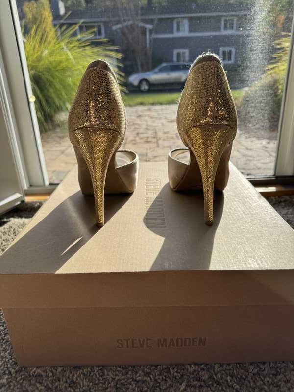 Gold glitter high heel sandals