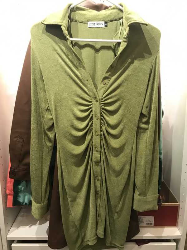 LONG SLEEVE BUTTON UP DRESS LIME - SM REBOOTED